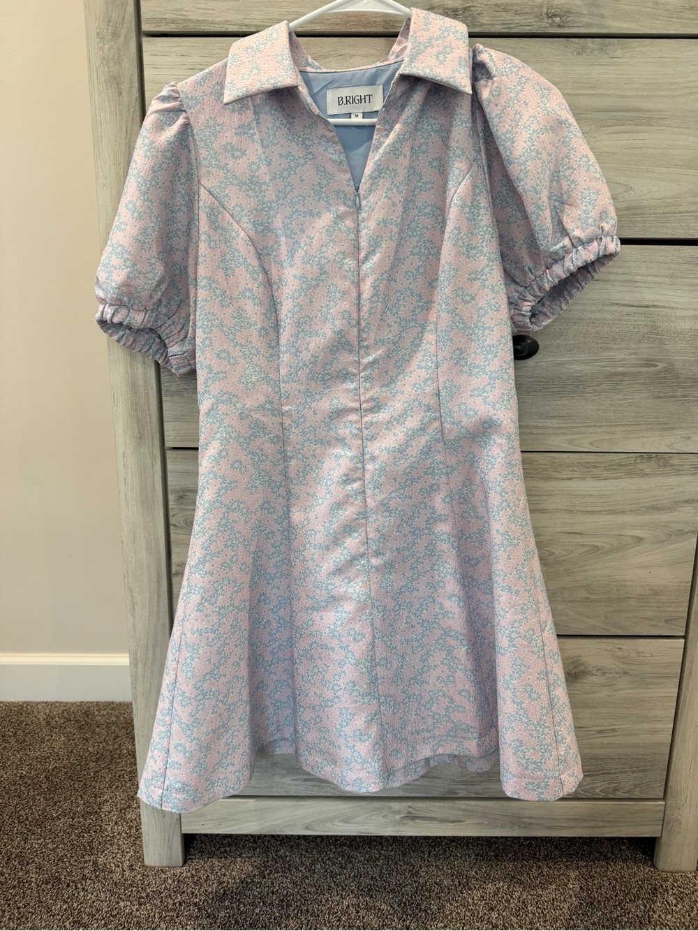 BRIGHT Pastel Pink & Light Blue Puff Sleeve Dress